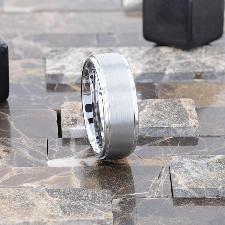 OPTIMUS Raised Center with Brush Finish Tungsten Ring 8mm