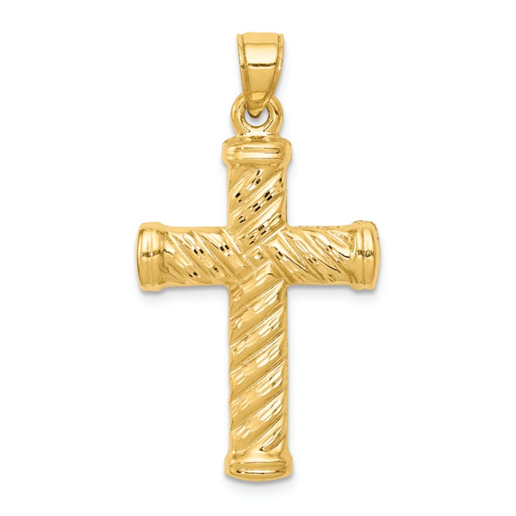 14K Yellow Gold Reversible Diamond-cut Cross Pendant
