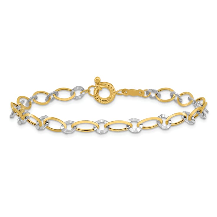 14k Two-tone Gold Oval and Diamond-Cut Circle Bracelet