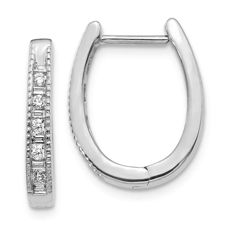 Rhodium Over 10k White Gold 5/8", 0.216ctw Diamond Oval Hinged Hoop Earrings