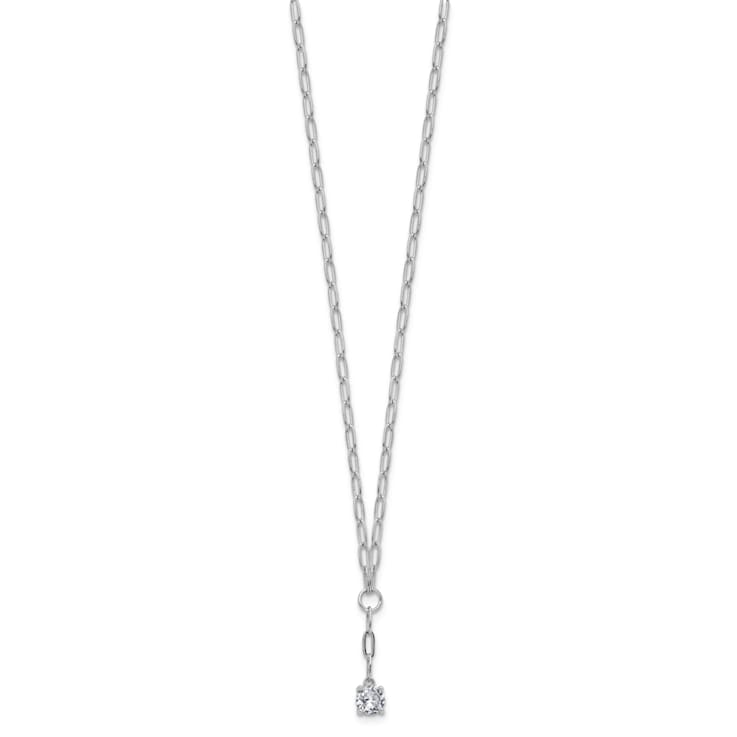 Rhodium Over Sterling Silver Cubic Zirconia Paperclip Link Lariat Necklace