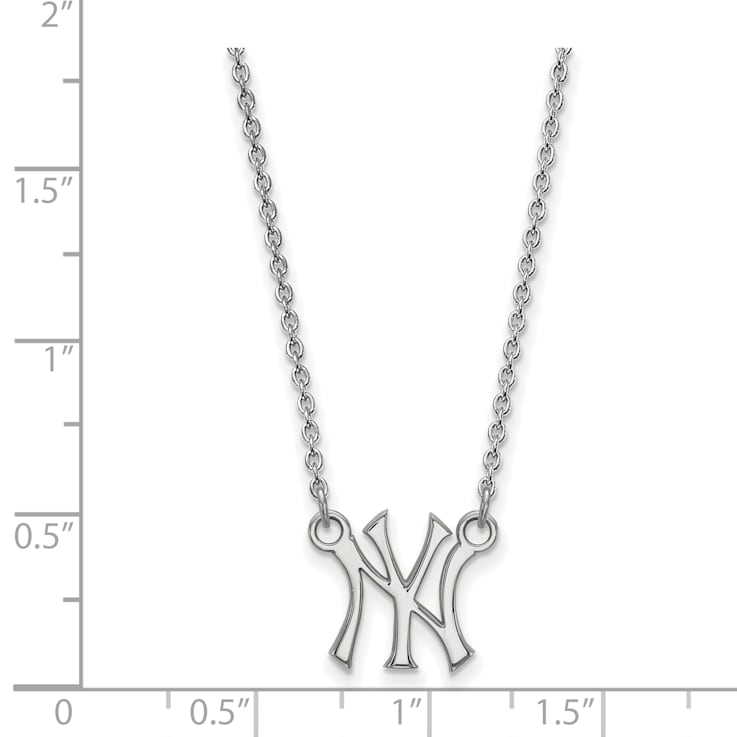 Rhodium Over Sterling Silver MLB LogoArt New York Yankees Pendant Necklace