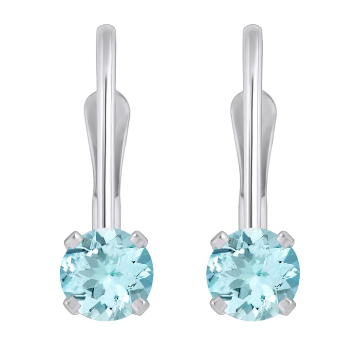 4mm Round Aquamarine Rhodium Over 14k White Gold Drop Earrings