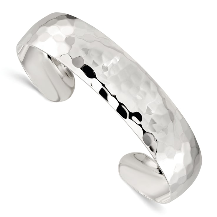 Sterling Silver 13.5mm Hammered Cuff Bracelet