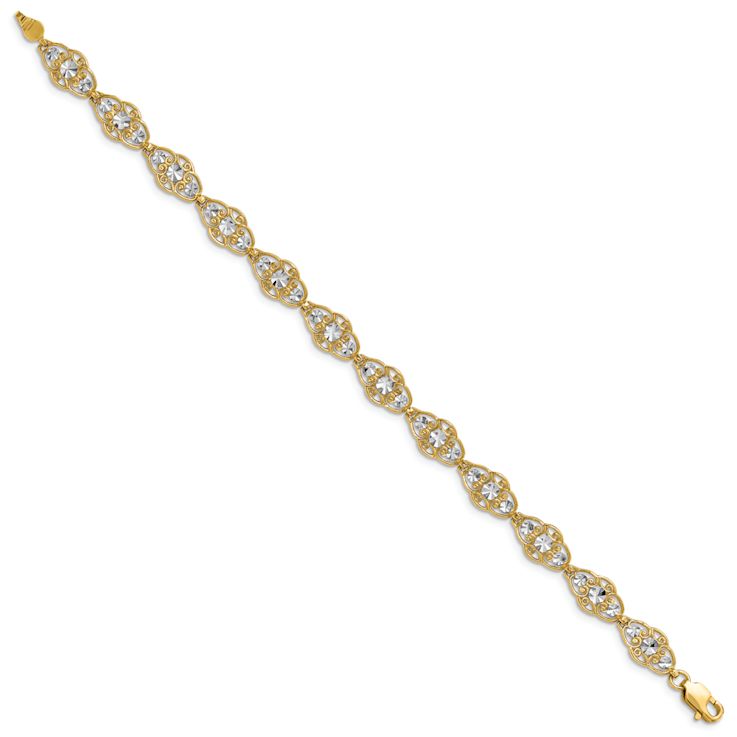 14K Two-tone Gold Diamond-Cut Fancy Link Bracelet