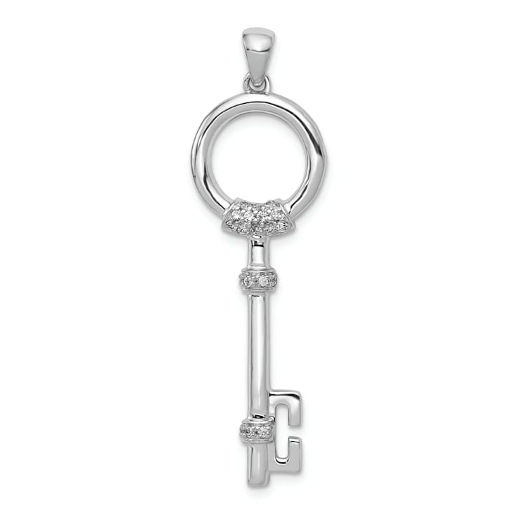 Rhodium Over 14k White Gold Diamond Circle Key Pendant