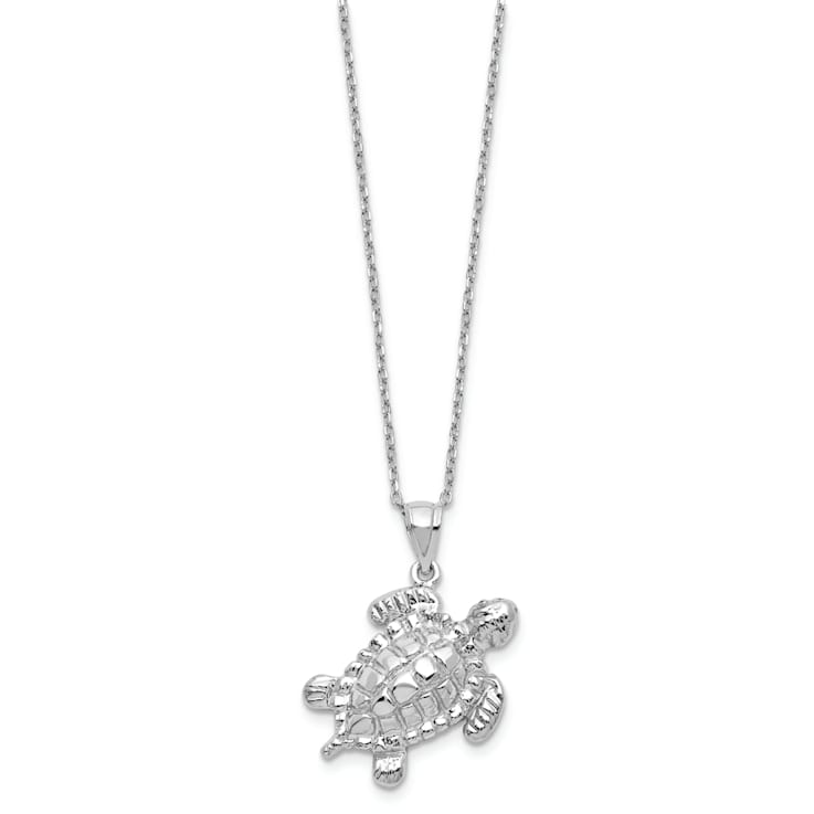Rhodium Over Sterling Silver Turtle Ash Holder 18 Inch Necklace