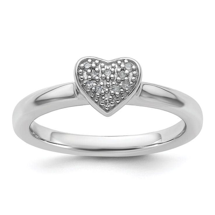 Sterling Silver Stackable Expressions Heart Diamond Ring 0.05ctw