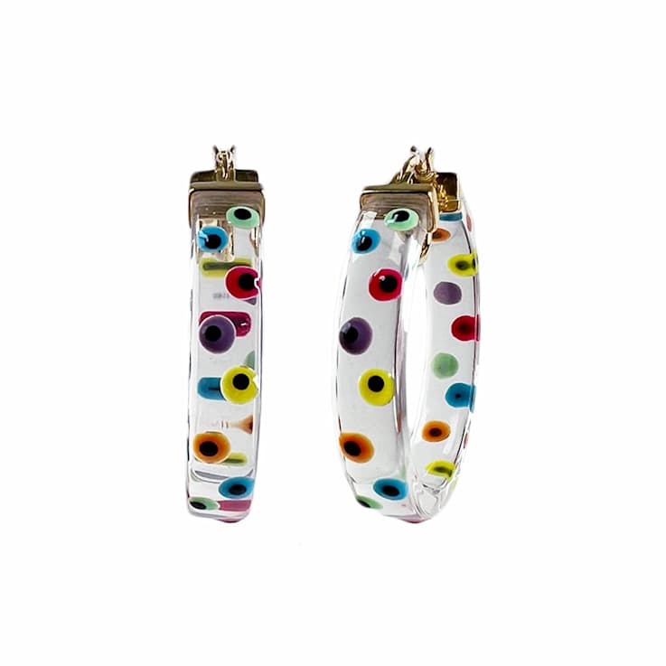 14K Yellow Gold Over Sterling Silver Acrylic and Hand Painted Enamel
Flat Illusion Hoops in Evil Eye