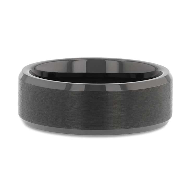 ELISE Black Tungsten Ring with Polished Beveled Edges and Brush Finished
Center 8mm