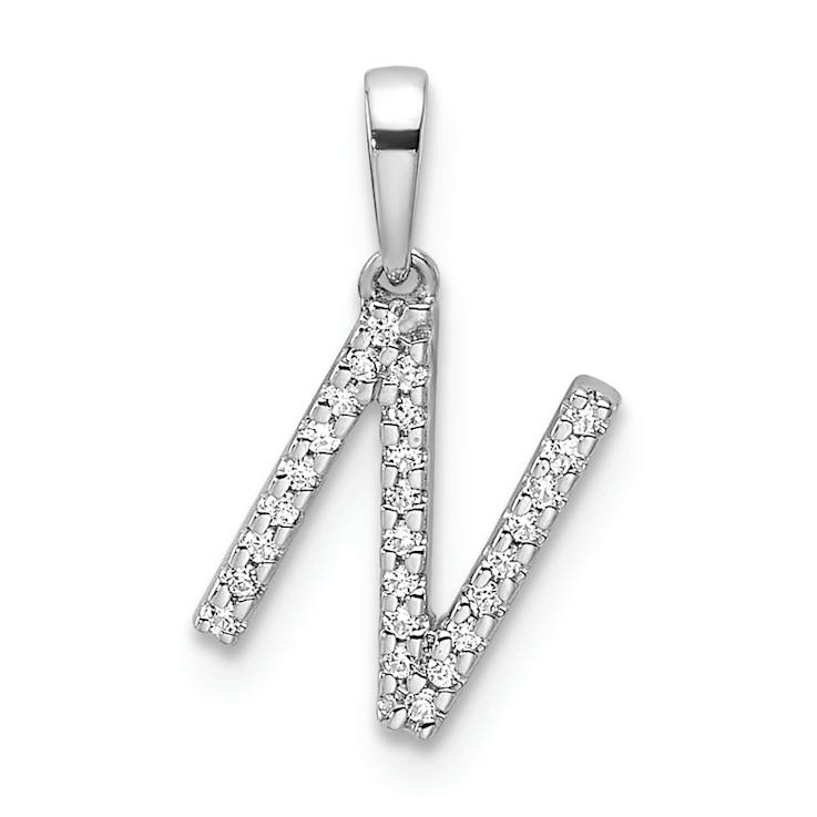Rhodium Over 14k White Gold Diamond Letter N Initial Pendant