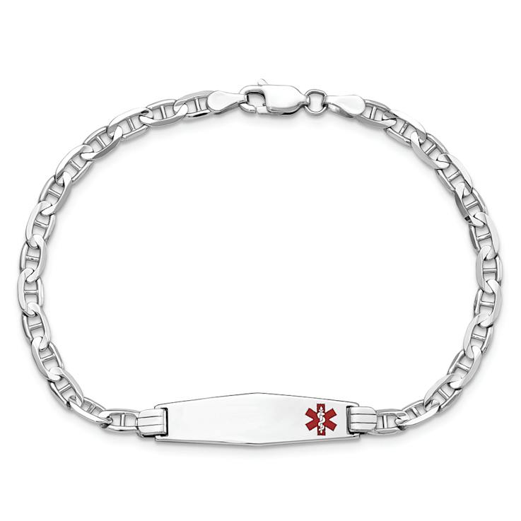 Rhodium Over 14k White Gold Medical Soft Diamond Shape Red Enamel
Mariner Link ID Bracelet