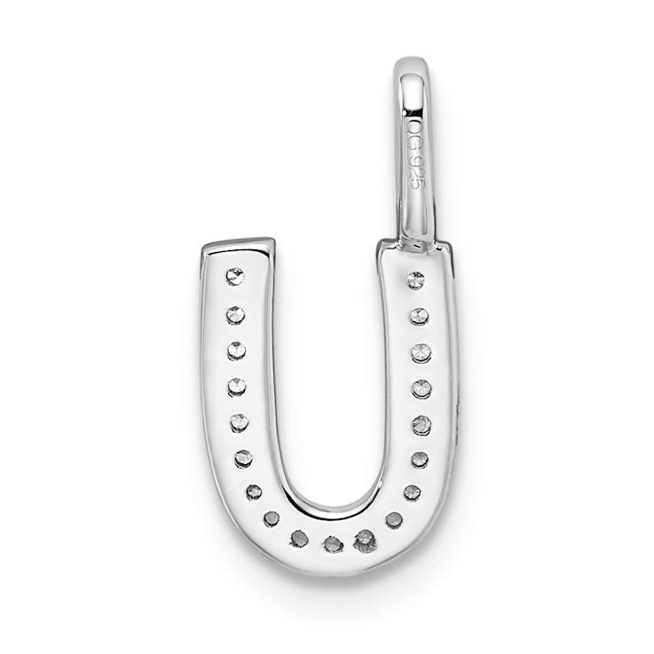 14K White Gold Diamond Letter U Initial Pendant