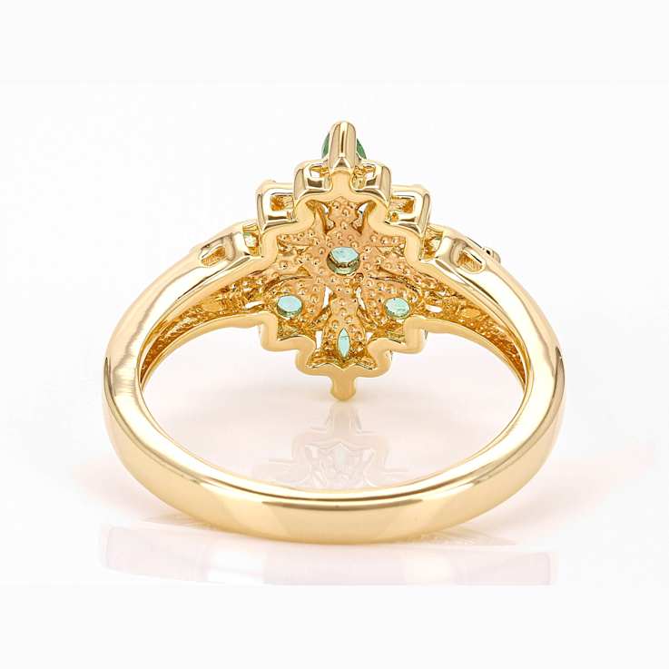 Emerald Cluster Ring In 18K Gold Over Sterling Silver 0.53ctw