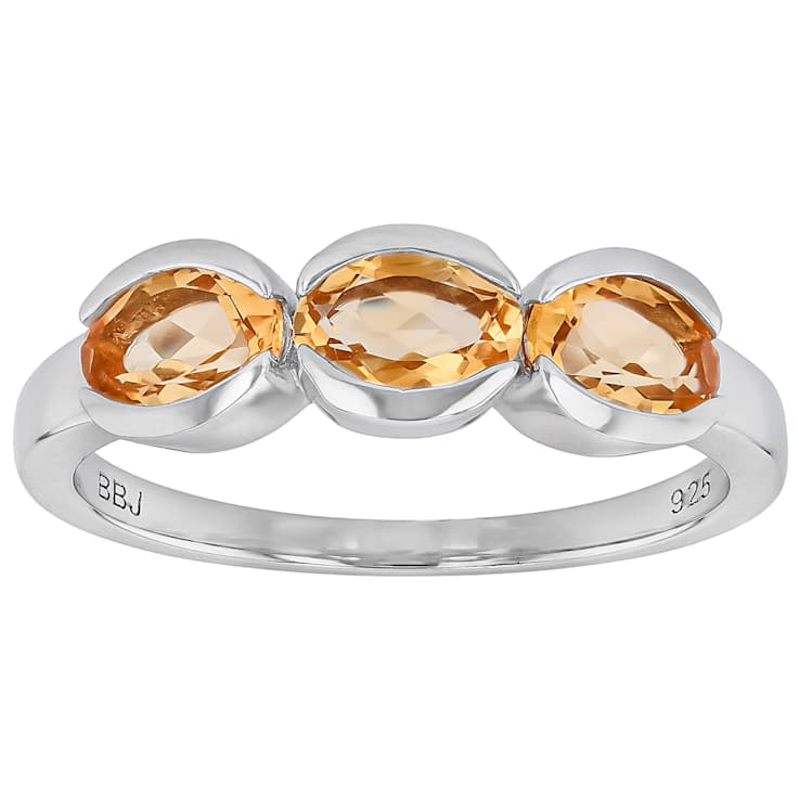 Citrine Three-Stone Ring In Platinum Over Sterling Silver