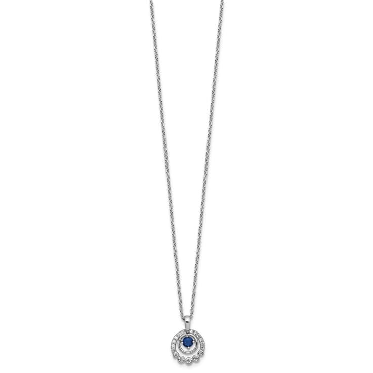 Rhodium Over Sterling Silver Polished Cubic Zirconia and Blue Glass with
2 Inch Extension Necklace