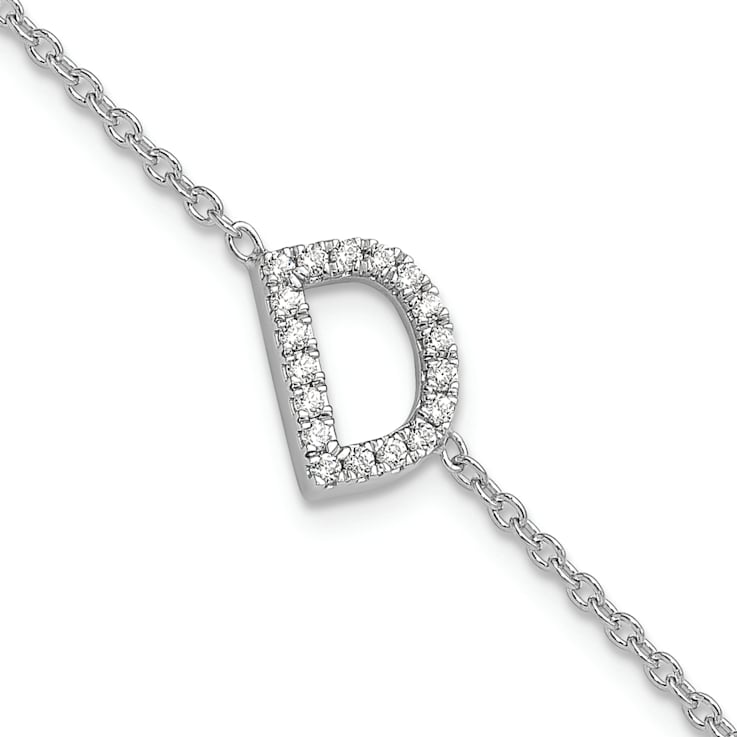 Rhodium Over 14k White Gold Diamond Sideways Letter D Bracelet