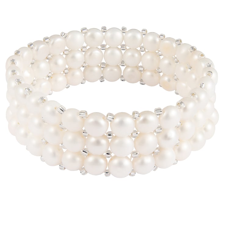 6-7mm White Cultured Freshwater Pearl Silver  Bracelet