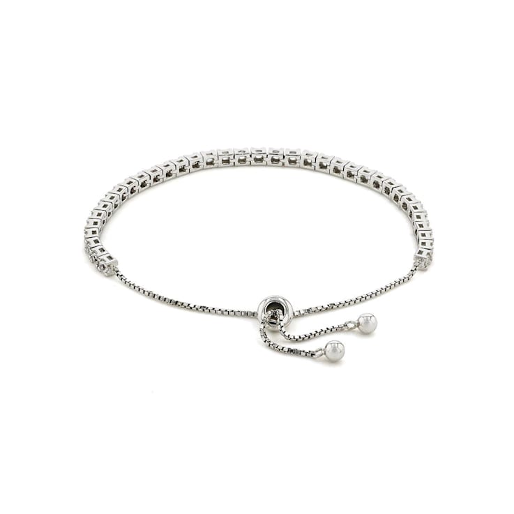 Lab Created White Sapphire with Pearl Accents Rhodium Over Sterling
Silver Tennis Bracelet