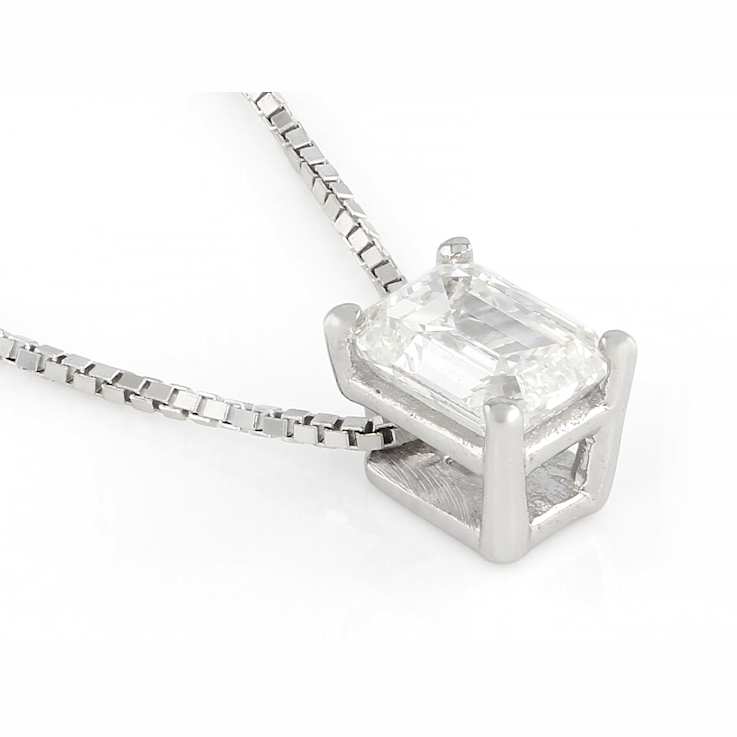 Lab-Grown Diamond Emerald-Cut Slide Pendant In Sterling Silver 0.50ctw