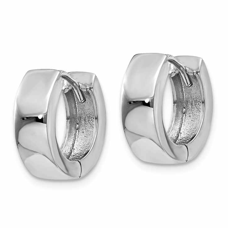 Rhodium Over 14k White Gold 1/2" Hinged Hoop Earrings