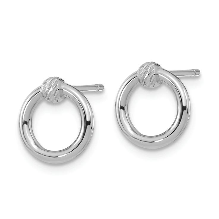 Rhodium Over 14k White Gold Polished Diamond-cut Circle Stud Earrings