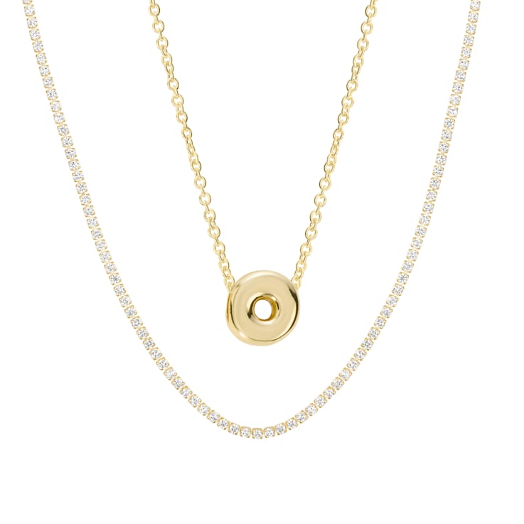 CZ Initial O Tennis Necklace And Pendant Set In 14K Gold Over Brass 4.05ctw