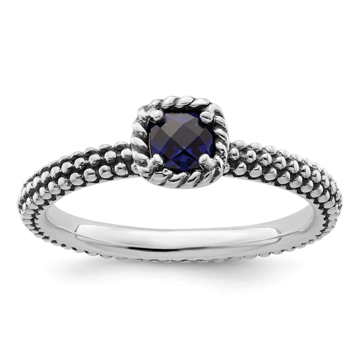 Sterling Silver Stackable Expressions Polished Lab Created Sapphire Ring 0.31ctw