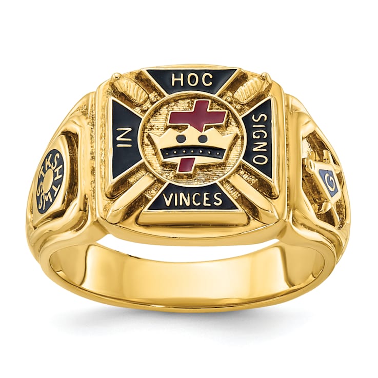 10K Yellow Gold Men's Textured with Enamel Knights Templar Masonic Ring