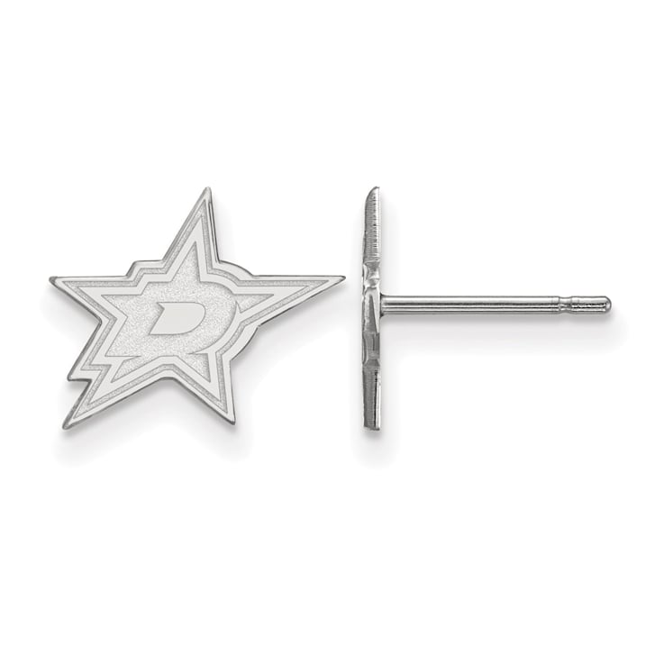 Rhodium Over Sterling Silver NHL Dallas Stars LogoArt Extra Small Post Earrings