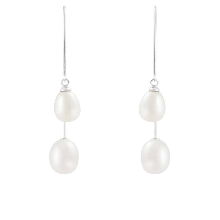 7.5-8mm White Cultured Freshwater Pearl Rhodium Over Sterling Silver Earrings