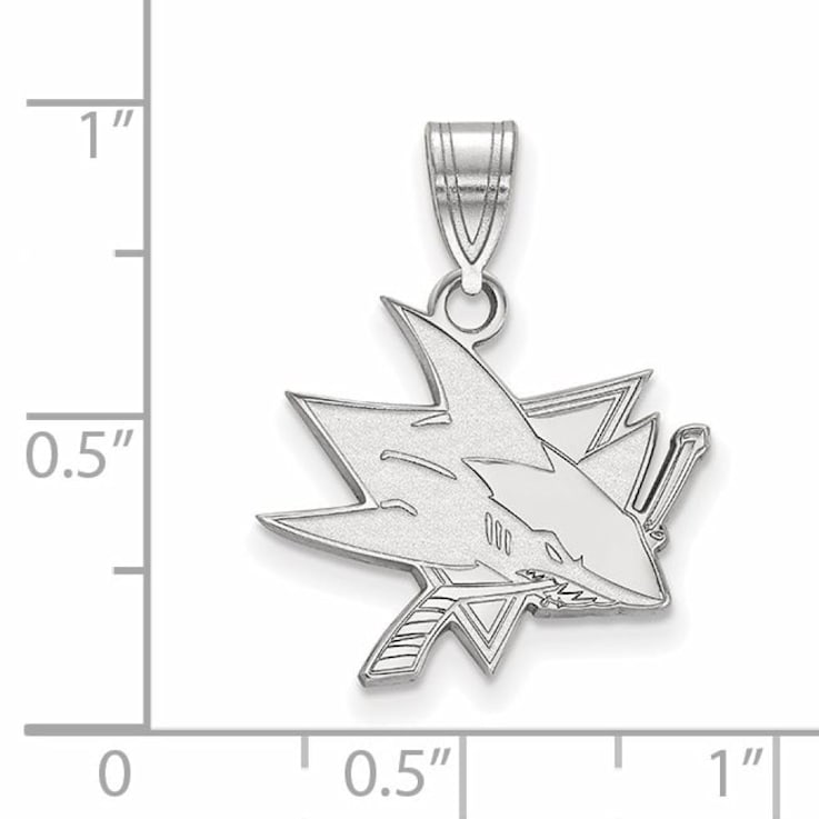 Rhodium Over Sterling Silver NHL LogoArt San Jose Sharks Medium Pendant