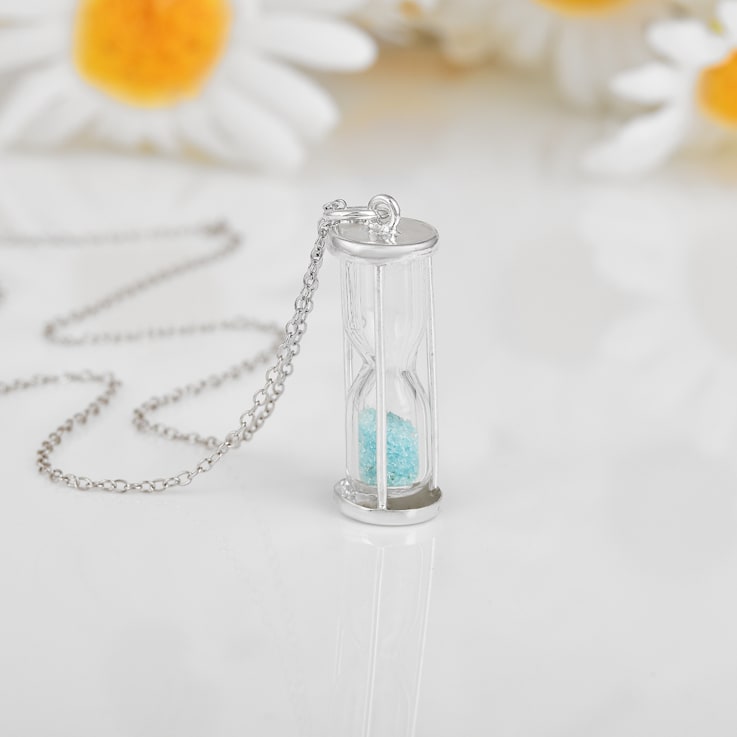 Aquamarine Rhodium Over Sterling Silver Hourglass Sand Timer Pendant