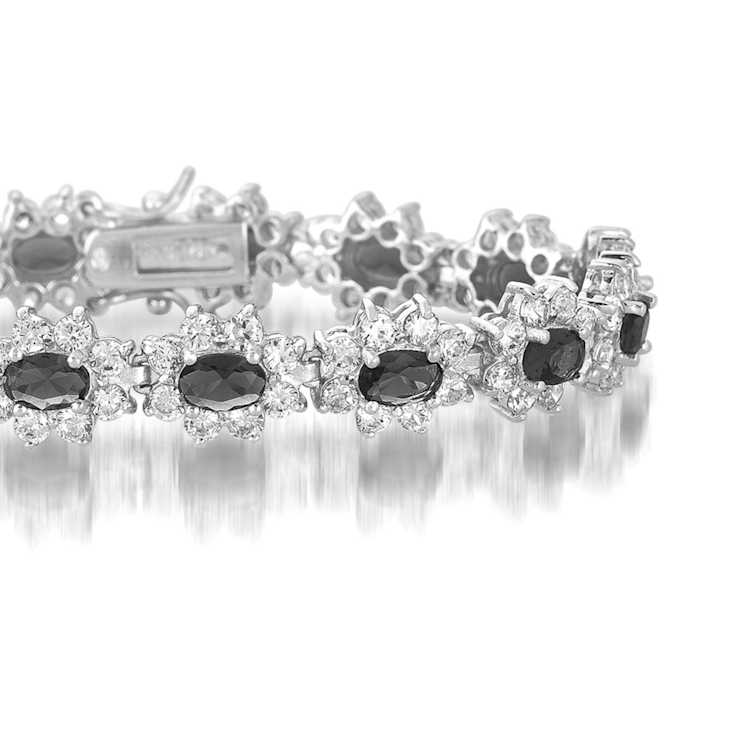 Sapphire Color CZ Oval Link Tennis Bracelet In Sterling Silver