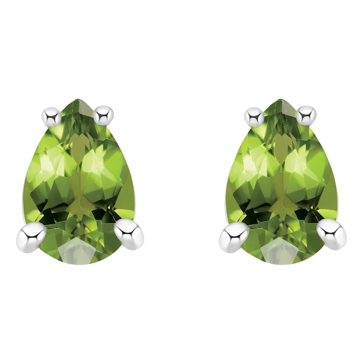 6x4mm Pear Shape Peridot 14k White Gold Stud Earrings