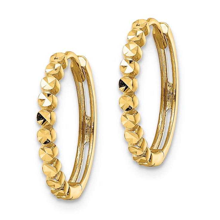 14k Yellow Gold 5/8" Diamond-cut Hinged Hoop Earrings