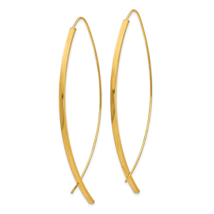 14k Yellow Gold Square Tube Wire Threader Dangle Earrings