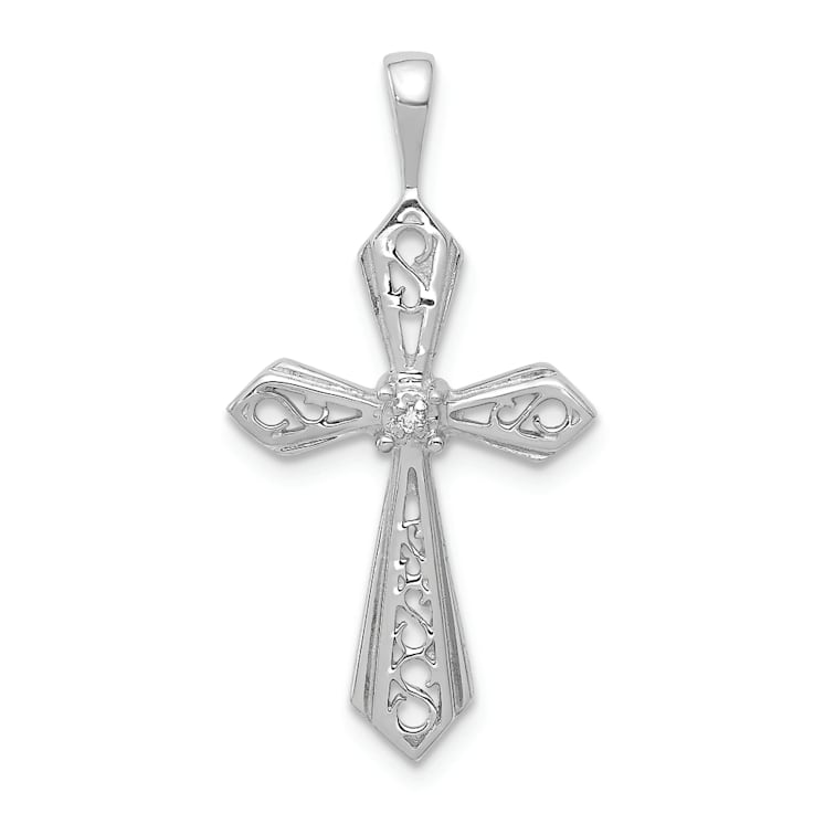 Rhodium Over 14K White Gold A Diamond Passion Cross Pendant