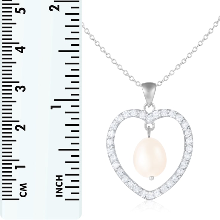 8-8.5mm White Cultured Freshwater Pearl Sterling Silver Pendant W/Chain