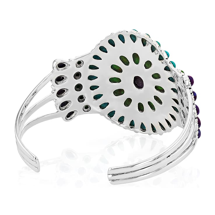 Purple, Green And Blue Turquoise Sterling Silver Cuff Bangle