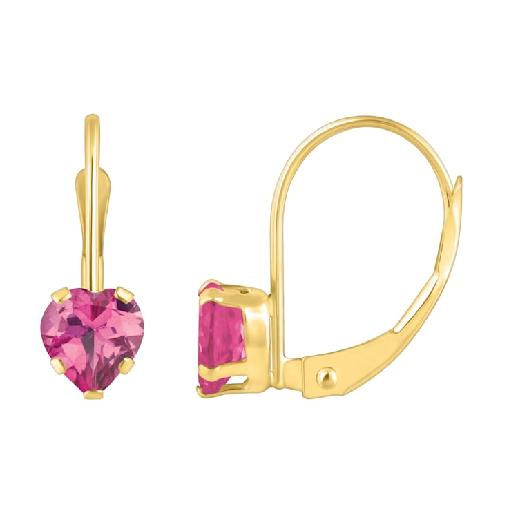 5mm Heart Shape Pink Topaz 10k Yellow Gold Drop Earrings