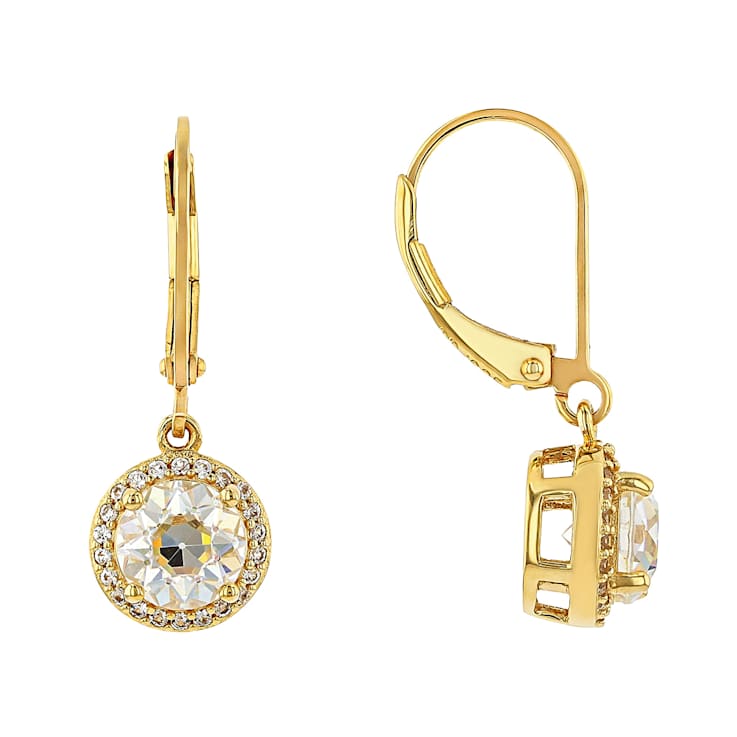 Diamond Simulant And Sapphire Drop Earrings In 18K Gold Over Sterling Silver