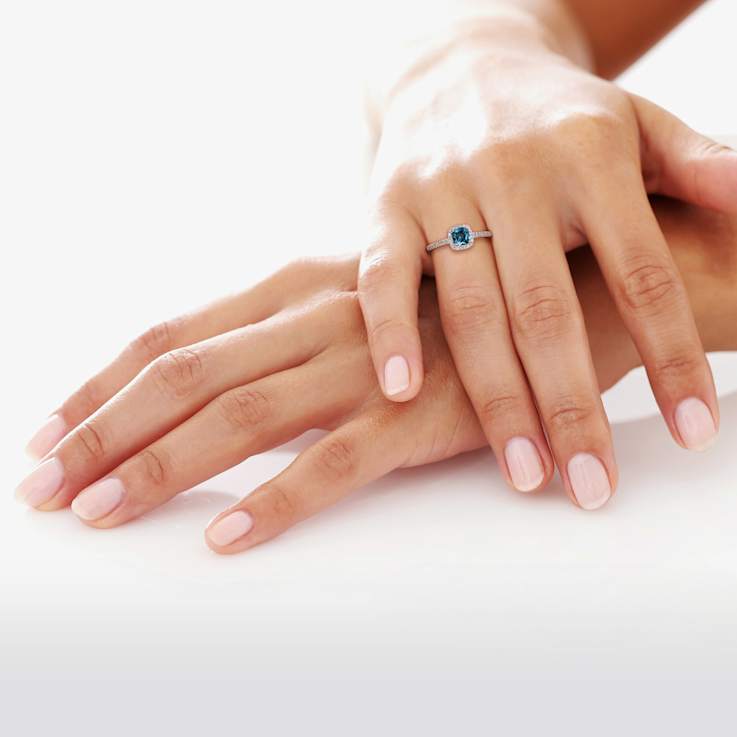 London Blue Topaz & Diamond 10K White & Yellow Gold Ring 0.90ctw