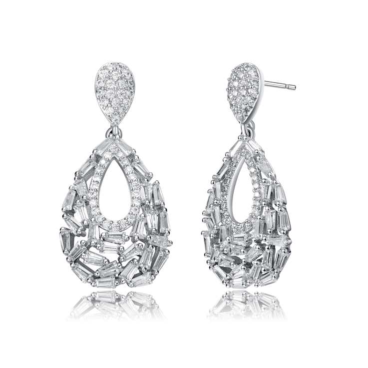 Pear Shape CZ Drop Earrings In Sterling Silver