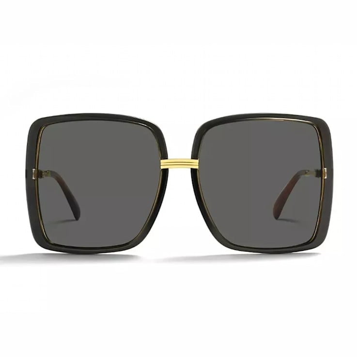 Gucci Gold Tone and Black Frame Oversize Square Frame / Gray Lens Sunglasses