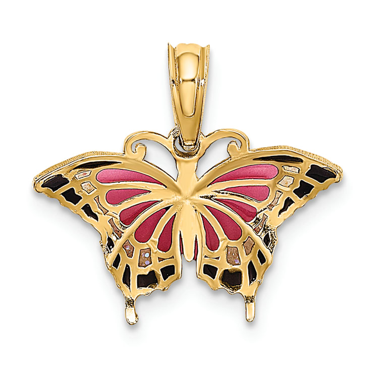 14k Yellow Gold Small Enameled Pink Butterfly Pendant