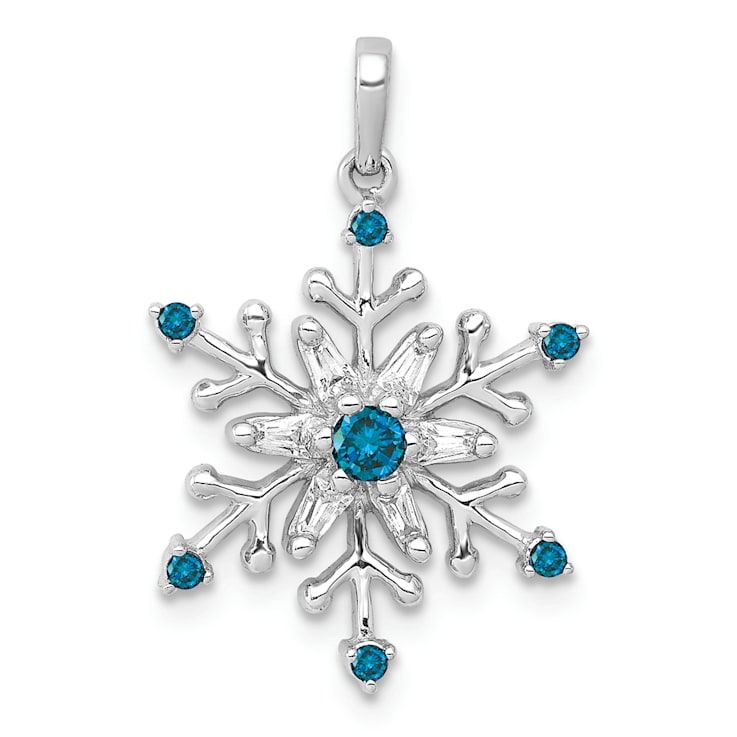Rhodium Over 14k White Gold Blue and White Diamond Snowflake Pendant