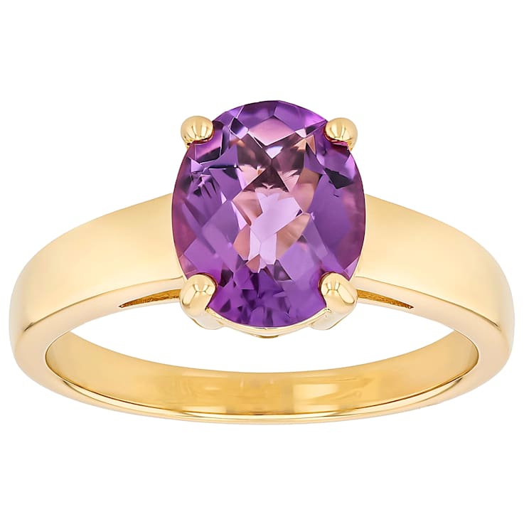 Amethyst Oval Solitaire Ring In 18K Gold Over Sterling Silver 2.16ct