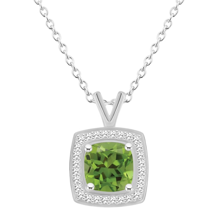 Sterling Silver Diamond And Garnet or Peridot Cushion Square Pendant Sterling Silver Diamond And Garnet or Peridot Cushion Square Pendant
