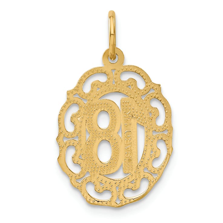 14k Yellow Gold Brushed and Diamond-Cut Number 18 Oval Pendant